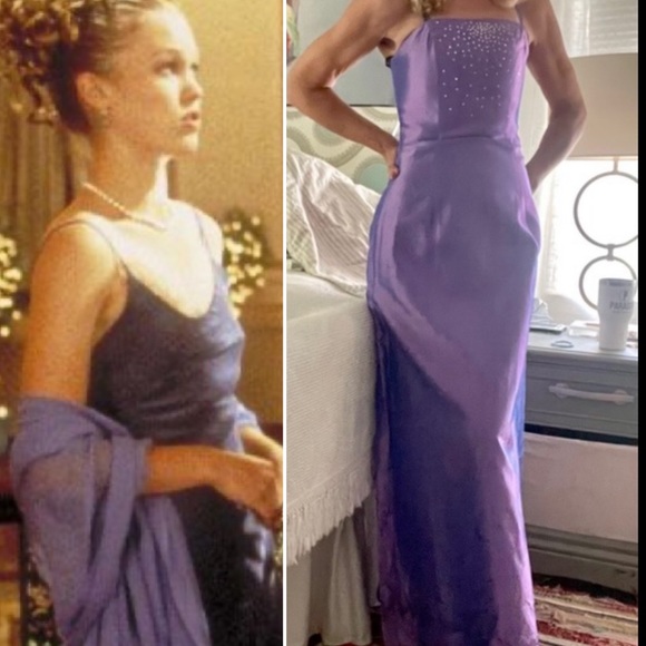 Gunne Sax Iridescent maxi dress slip party dress Lavender rhinestone Y2K - Picture 4 of 16